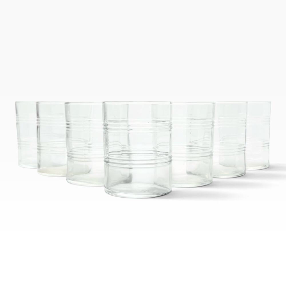 Anchor Hocking “Banded Rings, Clear” 7 Old Fashioned Tumbler Glasses 4” 14oz
